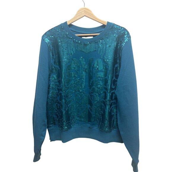 Anthropologie Teal Sparkly Sequin Ribbed Sweatshirt - Picture 5 of 7